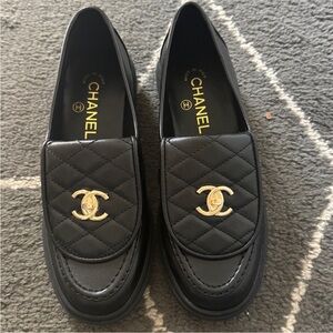 Black Quilted Loafers for Women